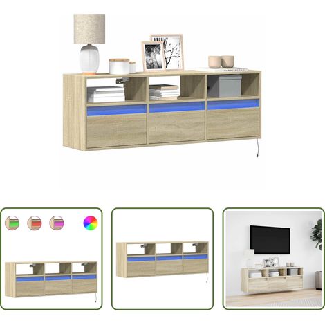 Armoire TV murale - Meuble TV mural avec lumières LED chêne sonoma 130x31x45 cm (1/5)