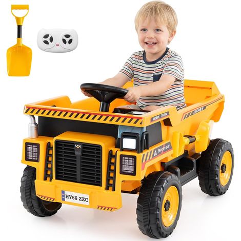 COSTWAY Macchina Elettrica per Bambini, Veicolo da Costruzione con Pala, Controllo Remoto, Musica, Avvio Lento, Camion Ribaltabile per Bambini 3-8 Anni (1/5)