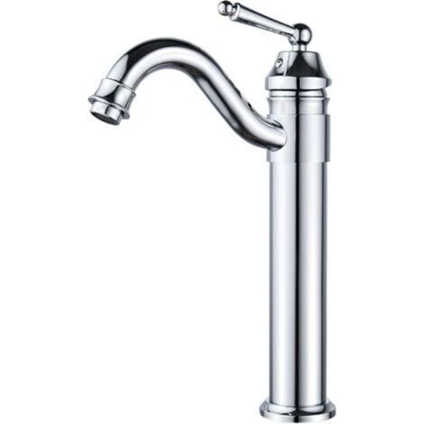 Robinet Vasque Haut Mitigeur Lavabo pour Lavabo ou Vasque De Salle Bain,Peut Pivoter à 360°Mitigeur Lavabo Eau Chaude et Froide Disponible,Laiton Chromé (1/4)