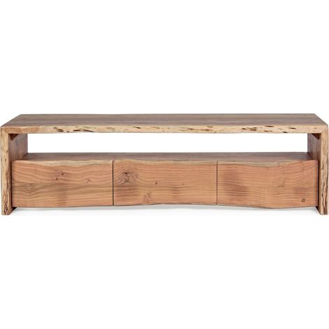 Meuble TV en bois d'acacia naturel 3 tiroirs 1 niche L160 - MIMOSA (1/5)