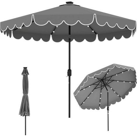 Parasol 300 cm avec éclairage LED, manivelle et volant, parasol de jardin, parasol de marché - gris (1/5)