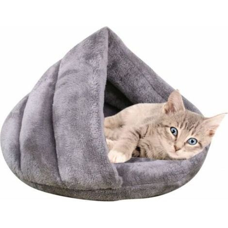 Lit pour chat en forme de grotte – Coussin chaud et moelleux – Dimensions 60x50x32cm – Lavable en machine – Couleur gris (1/5)