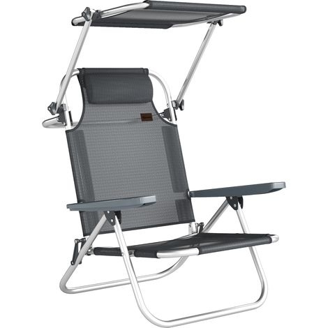 Bain de soleil, gris foncé, 62 x 68 x 79 cm, pliable, réglable, avec coussin, pour jardin terrasse piscine, détente extérieure