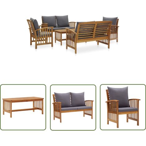 The Living Store Salon de jardin 5 pcs avec coussins Bois d'acacia solide - Salon De Jardin - Mobilier De Jardin - Ensemble De Jardin - Banc En Bois - Acacia Massif (1/5)