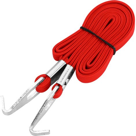 Sangle élastique extensible DUUTI pour fixation de bagages et vélos, crochets robustes (Rouge) (1/5)