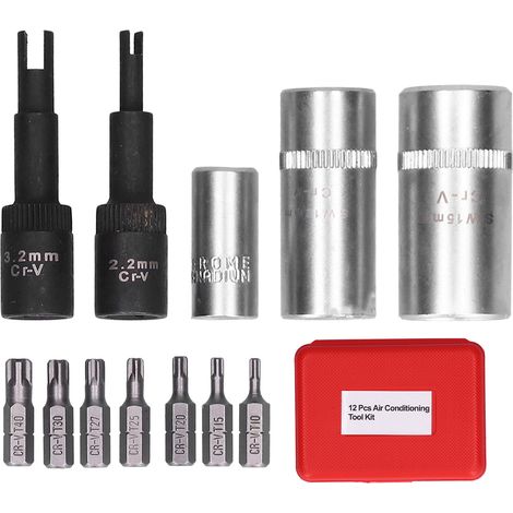 Kit d'outils professionnels de réparation de climatiseur de voiture, dissolvant de noyau de capuchon de Valve 1/4 pouces DR 12 pièces (1/5)
