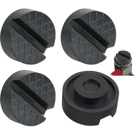 Set di 4 cuscinetti in gomma antiscivolo da 10 mm per cric auto, protezioni per telaio con scanalatura a V per sollevamento veicoli, adattatori per punti di sollevamento neri per impieghi gravosi (1/5)