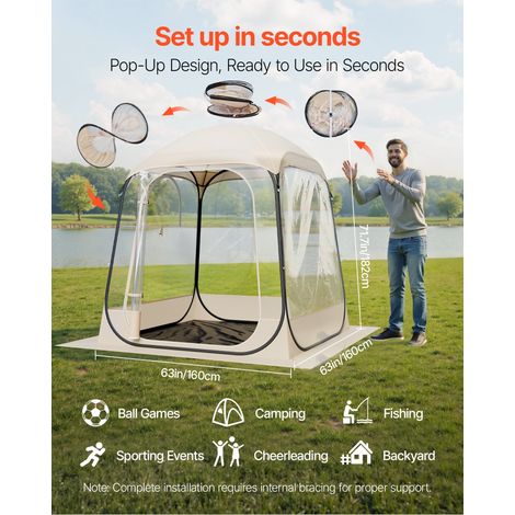 Tente de Sport Transparente 160 x 160 cm Tente à Bulle Pop Up pour 2-4 Personnes, Abri d'Extérieur Vue Dégagée, avec Tapis de Sol,… (1/5)