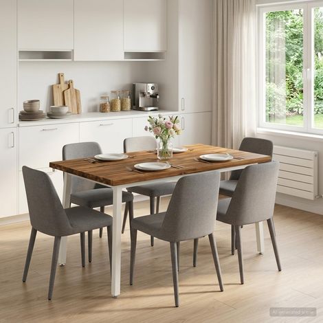 vidaXL 140 x 80 x 75 cm Madera de Acacia Sólida Natural y Blanco (1/5)