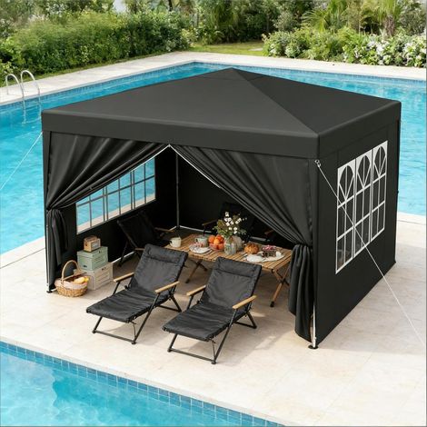3x3 m Tente de réception pliante, pavillon de jardin étanche anti-UV, pour terrasse, camping et événements (1/5)