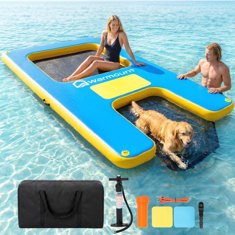 Inflatable Floating Dock Island 305×183 cm, 340 kg Max Load for 4‑5 Adults, Floating Platform with Dog Ramp & Non‑Slip EVA Surface (1/5)
