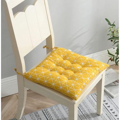 (Jaune)Lot de 2 coussins de chaise de salle à manger, de jardin, de cuisine avec attaches (1/5)