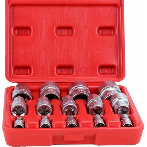 Jeu de 14 douilles Torx étoile de type E, tournevis à écrou hexagonal femelle pour voitures, camions, motos et quads (1/4)