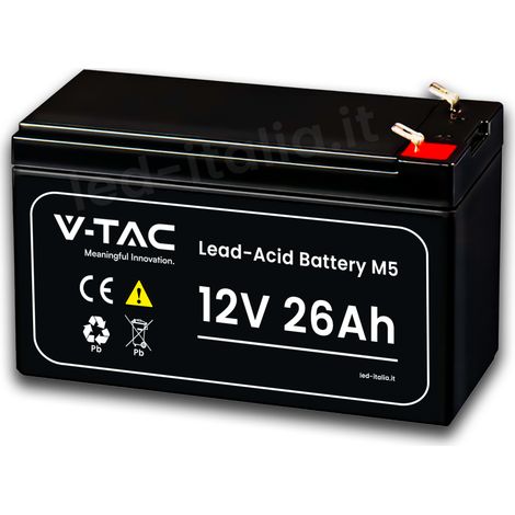 V-TAC Batteria al Piombo 12V 26Ah M5 per Allarmi, Videosorveglianza, UPS 175165127mm