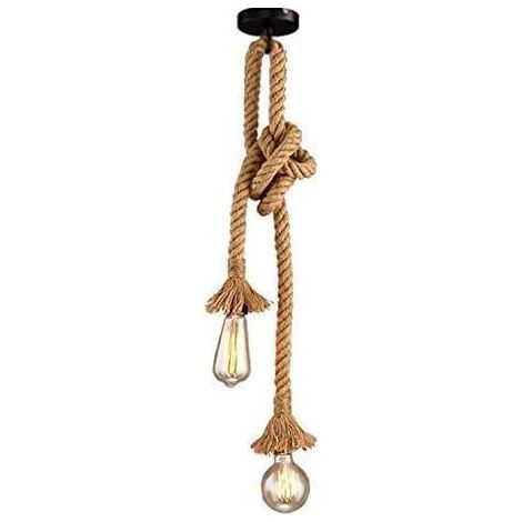Lustre en ficelle à double tête E272 douille style vintage lustre industriel créatif DIY lampe réglable pour salon café restaurant hall (jaune, 2m à double tête) (1/5)