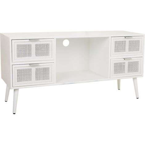 Mueble bajo de madera y rejilla blanco 120x42x60 (1/5)