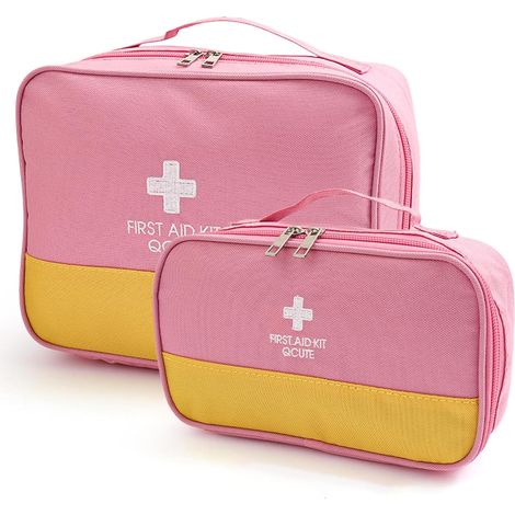 2 sacs Trousse de Secours, Trousse Pharmacie, Vide, Portable étanche, Grande Capacité, sac de Rangement de Médicaments pour la Maison, le Bureau, les Voyages, les Camping-cars, (Rose) (1/5)