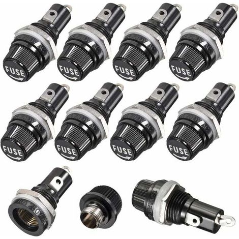 10 pezzi 5 x 20mm AC 10A 250V Portafusibili a vite nero, portafusibili a vite per montaggio a pannello - Crezuo