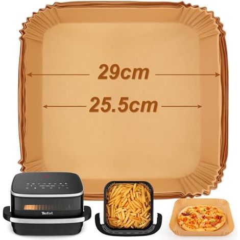 100 pièces de liners pour friteuse à air Tefal Easy Fry Pizza 10 pouces, 25,5 cm, grands carrés jetables, papier sulfurisé pour friteuse avec tiroir pizza et four (1/4)