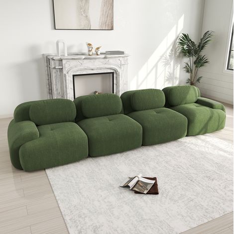 FloraGrace M32D canapé modulaire d angle sans cadre, mousse 32D, tissu corduroy vert, sans montage, 4 places (1/5)