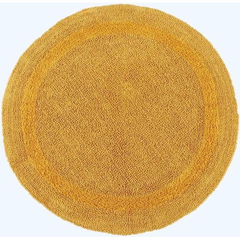 HOMESCAPES Luxury Reversible Round Bath Mat - Mustard Yellow