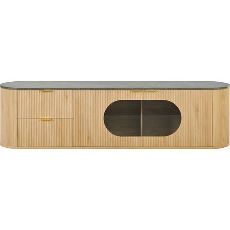 CAIziMeuble TV bois moderne minimaliste portes 3D vitrine verre gris salon (1/5)