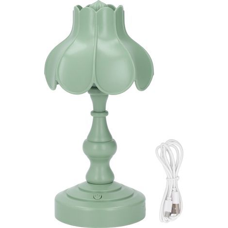 LED Flower-Shaped Night Light, Mini Retro Lamp for Bedroom, Bedside Table, Eye Protection, Rechargeable for Studying, Green (1/5)