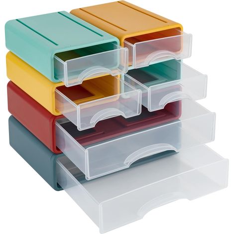 Lot de 2 grands 4 petits tiroirs, Organisateur Tiroirs Bureau Dossiers Verrouillables, Boîte de rangement de bureau colorée avec plusieurs compartiments - Pour bureau, maison et école