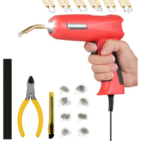 Poste à souder plastique 150 W, agrafeuse thermique portative 2 en 1, 800 agrafes chauffantes, 10 baguettes de soudure plastique PP, couteau, pince. Kit de réparation de pare-chocs pour la plupart des (1/5)