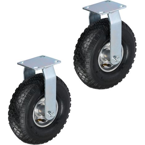 Relaxdays 2 ruedas con neumático de aire 3.00-4, carga pesada, placa acero, hasta 120 kg, negro/plateado