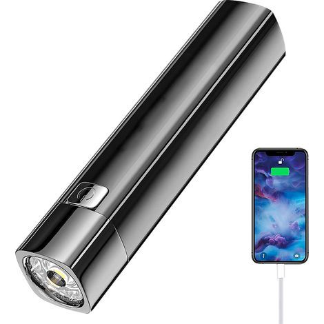 Mini lampe torche rechargeable USB, lampe torche portable avec batterie intégrée, idéale pour la lecture nocturne, le vélo et le camping - Noir (1/4)