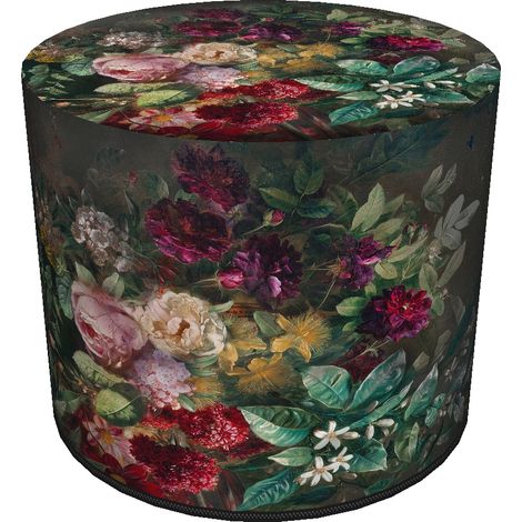 Pouf decorativo rotondo, Bertoni, stampa Bouquet - per soggiorno, per cameretta, cilindro 40 cm, elegante, cerniera, fodera sfoderabile (1/5)
