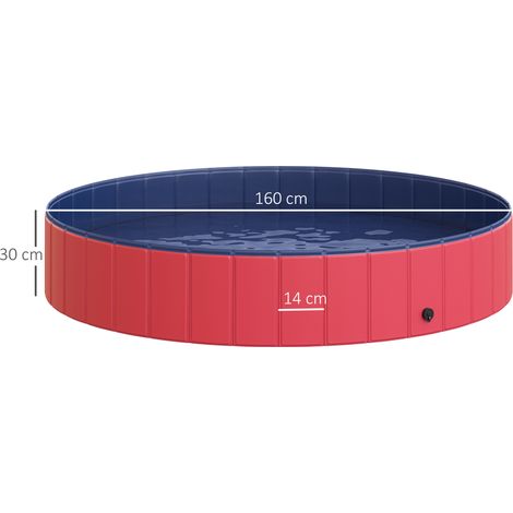 Baignoire pliable pour chien PawHut, piscine pour chien et chat, plastique et bois, rouge, Ø 160 x 30 cm (H) (1/5)