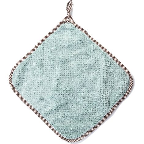 Torchon de nettoyage de cuisine avec boucle de suspension, serviette douce absorbante en molleton de corail pour salle de bain domestique, vert (1/5)