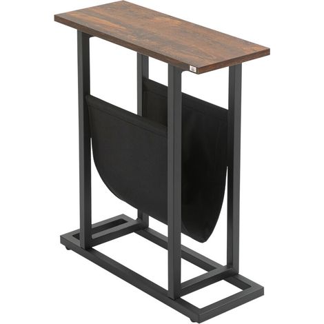 Table d'appoint, table de chevet, design fin, avec poche en tissu, acier, marron foncé et noir, 49 x 19 x 55 cm (1/5)