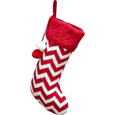 Chaussettes de Noël tricotées de 40 cm, rayures rouges et blanches, motif rennes, à suspendre pour la décoration de Noël en famille. (1/5)