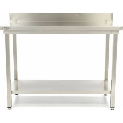 Table en acier inoxydable - 140 x 70 cm - Hauteur réglable - avec dosseret - Maxima (1/5)