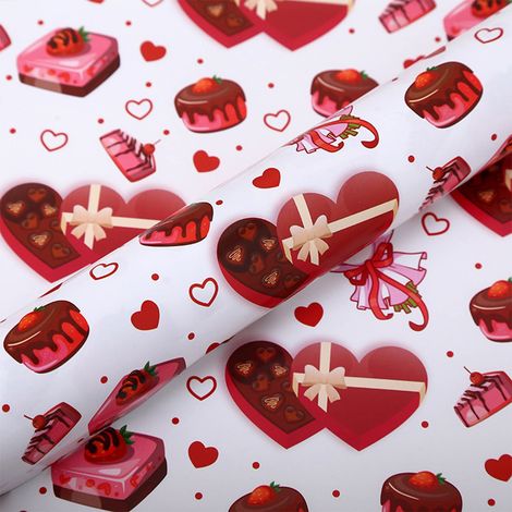 Papier D Emballage - Motif Coeur - Pour Fêtes Romantiques - 50 cm x 10 m - Papier Kraft Imprimé - 1 Rouleau (1/5)