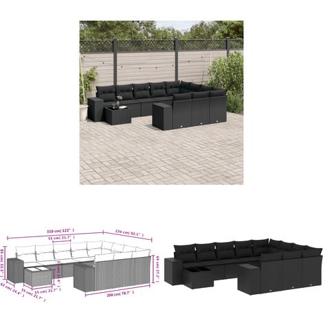 11-tlg. Garten-Sofagarnitur mit Kissen Schwarz Poly Rattan - Gartenmöbel - Gartensorte - Lounge Set - Rattan Möbel - Outdoor Möbel - Home & Living (1/2)
