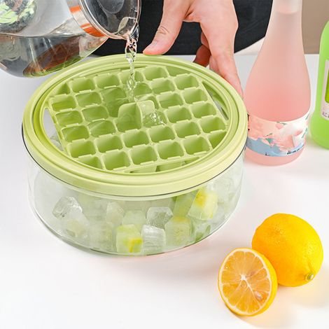 Doppelwandige runde Eiswürfelform, leicht zu entnehmen, Eiswürfelform für Babynahrung, DIY-Eiswürfelform mit Deckel, grün. (1/5)