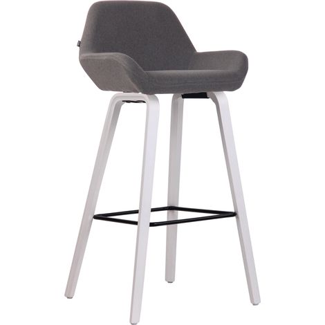 Sgabello da bar/seggiolone x 1 con poggiapiedi design moderno tessuto grigio gambe in legno bianco 100006155