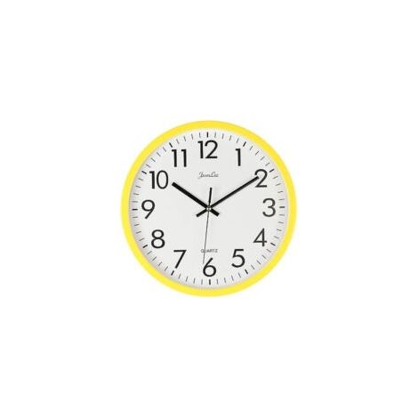 Reloj de pared analógico silencioso de cuarzo, plástico amarillo