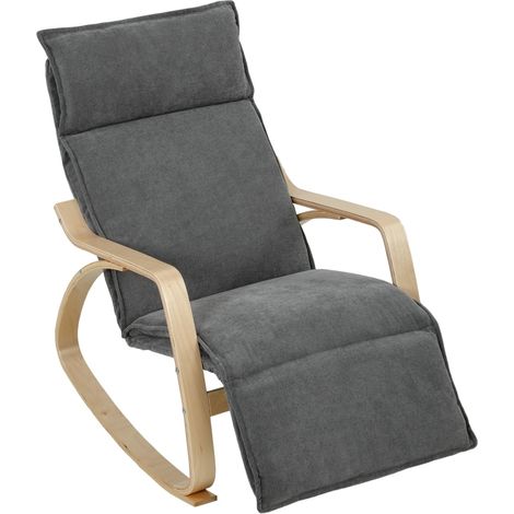 Sillón balancín efecto lino, reposapiés 5 posiciones, gris oscuro HAVRYA (1/5)