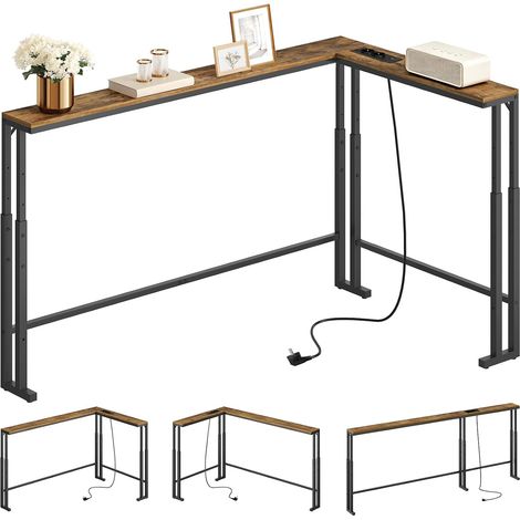200 cm Table Console avec Multiprise, Hauteur Réglable, Design en L (1/5)