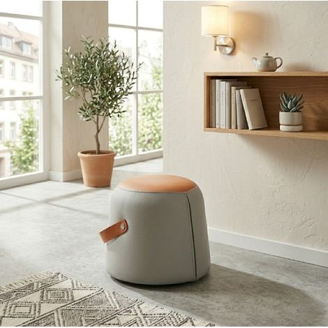 Sgabello pouf imbottito multifunzione in PU grigio OKMYHOME (1/5)