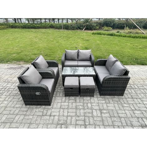 Fimous Ensembles de meubles de jardin 8 places Ensemble de canapés en rotin avec Table basse rectangulaire Chaise inclinable 2 Petits tabourets (1/5)