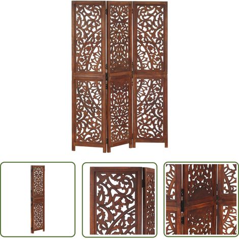 The Living Store 3-tlg. Raumteiler Handgeschnitzt Braun 120×165 cm Mangoholz - Holz Raumteiler - Mangoholz Raumteiler - Raumteiler Braun - Handgeschnitzter Raumteiler - Wohnzimmer Dekoration (1/5)