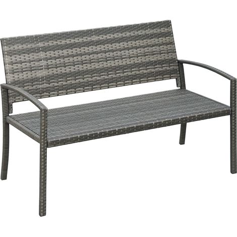 Graue Polyrattan-Bank, 2-Sitzer – Geflochtenes Harz – Belastbarkeit 240 kg – Rückenlehne und Armlehnen – Für Terrasse und Garten