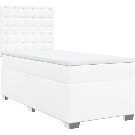 vidaXL Giroletto a Molle con Materasso Bianco 100x200 cm in Similpelle (1/5)