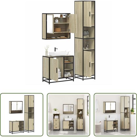 Badmöbel Holzwerkstoff - 3-tlg. Badmöbel-Set Sonoma-Eiche Holzwerkstoff (1/5)